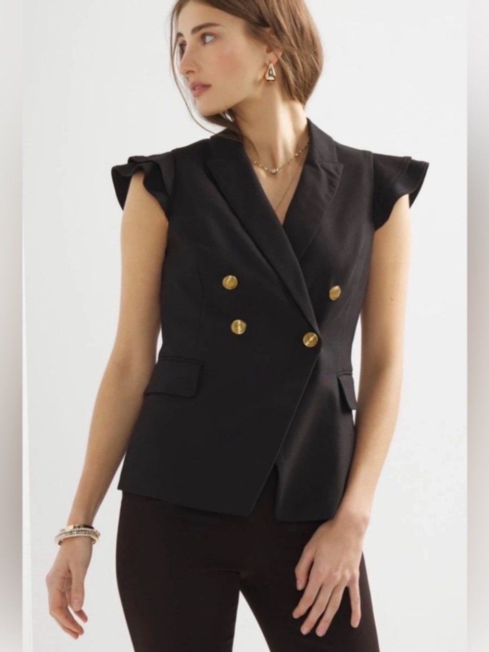 White House Black Market Studio Vest Flounce Sleeves- Size 4